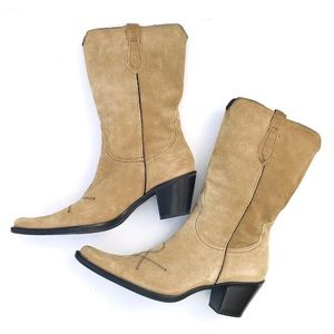 Franco Sarto Womens Cowboy Boots with Western Stitch Detail - Tan Suede SZ 9